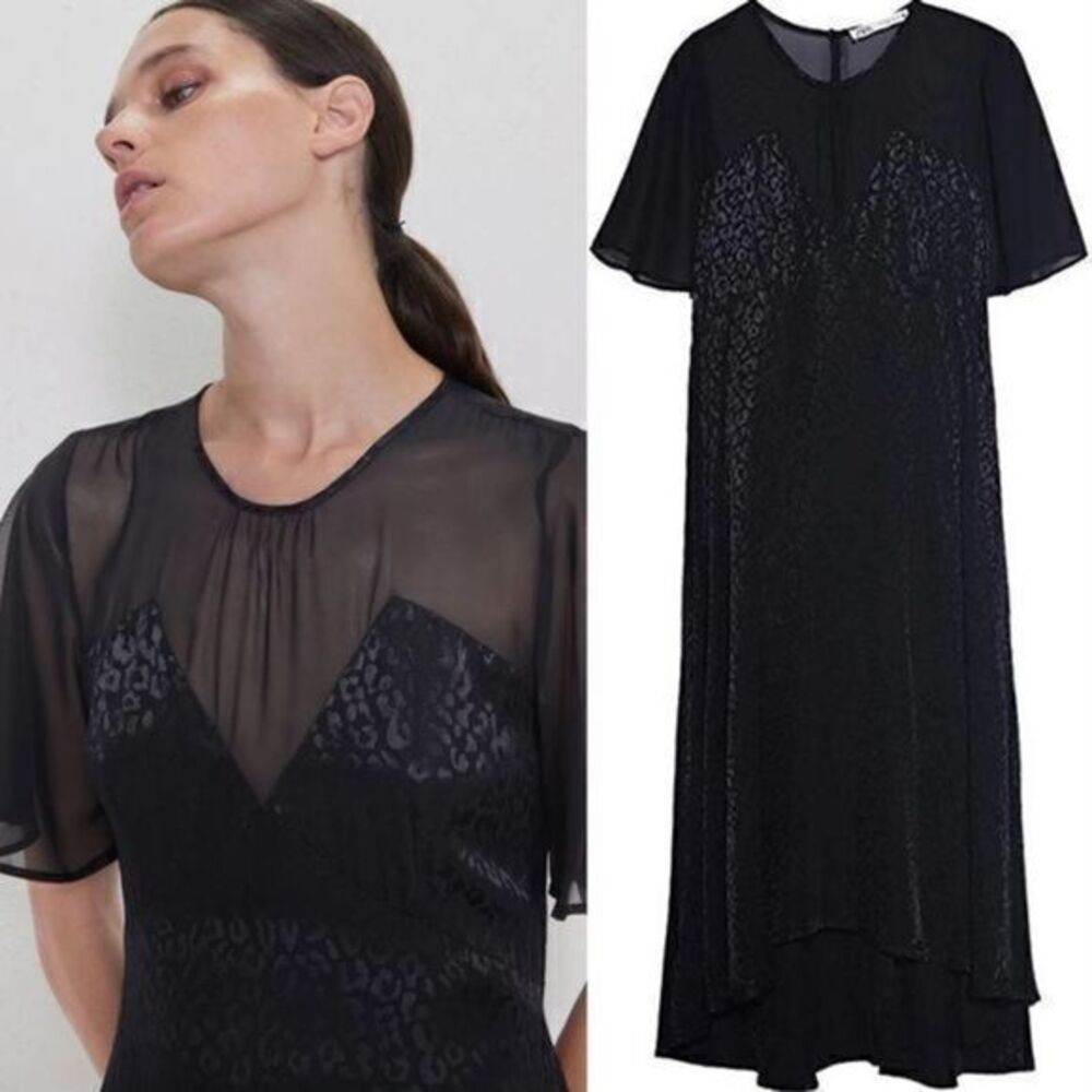 ZARA Asymmetrical Black Midi Dress NWT Small